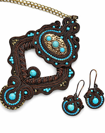 Brąz i turkus - sutaszowy komplet biżuterii, Mró Soutache