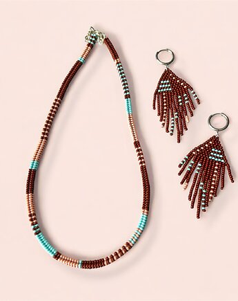 Komplet boho naszyjnik i kolczyki / etno biżuteria rękodzieło folk styl, ArtGez