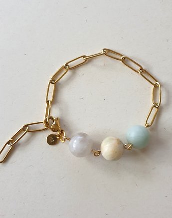 Bransoletka KULKA 3 kamień księżycowy, akwamaryn, amazonit