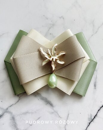 Brosza z Kwiatem i zieloną perłą Nowość, Pudrowy Różowy