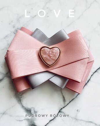 Pudrowa Brosza z sercem z masy kamiennej  NEW, Pudrowy Różowy