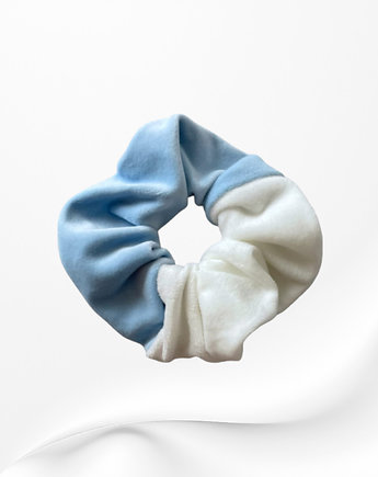 Gumka frotka scrunchie welurowa biało-błękitna, Zdunetti