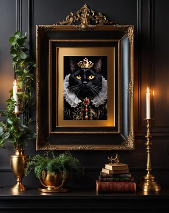 PLAKAT kot  obraz, portret królewski, prezent, black dot studio