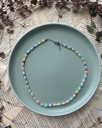 Kolorowy naszyjnik szkalne perły koraliki akrylowe, Panji Handmade