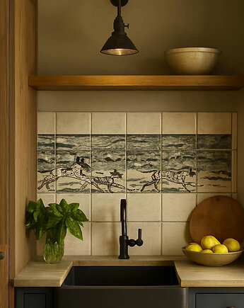 Ceramiczna płytka Pieski nad morzem, dekoracja ścienna, płytka ceramiczna, Ceramika Nastawka