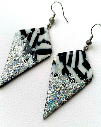 Czarno-białe kolczyki z brokatem, OMIFIMO