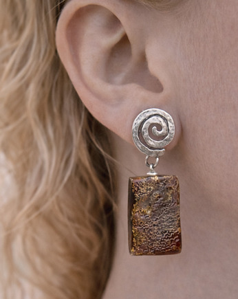 Kolczyki plastry wiszące bursztyn bałtycki, Kolczyki bursztynowe boho, AmberMal