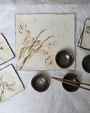 Ceramiczny zestaw do sushi dla 4 osób Żurawie, Ewa Duszka