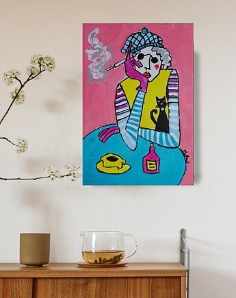 Obraz  fowizm dama babcia z kotkiem, alice oil on canvas