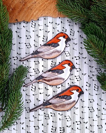 Ceramiczny ptak  3 sztuki dekoracja ścienna, Wooden Love