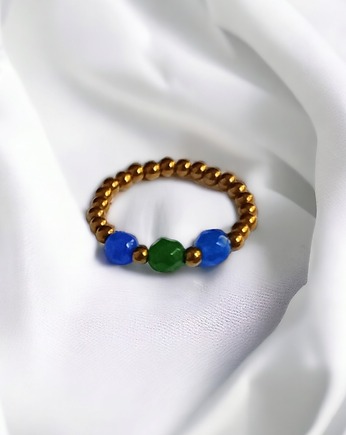 Pierścionek : golden summer III : jadeit, hematyt, kaktusia