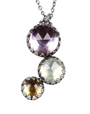 Srebrny naszyjnik Dream z ametystem, prehnitem i cytrynem, Blooming Stones