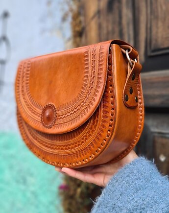 Torebka skórzana ręcznie robiona góralska listonoszka Tonala wzory, SempreArte