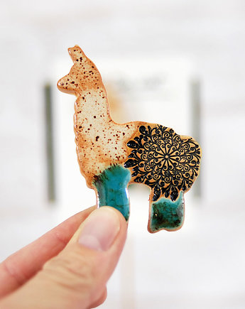 Ceramiczna lama - magnes, ozdoba na lodówkę, 10FingersArt