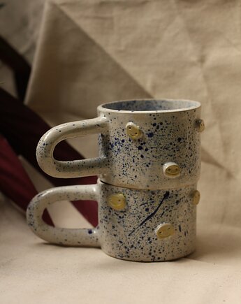 Kubek w uśmiechy kobaltowy kropki ciapki ręcznie robiona ceramika kubek, Lvvia ceramics