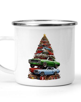 Świąteczny kubek metalowy choinka auta, Kreatywny Warsztat