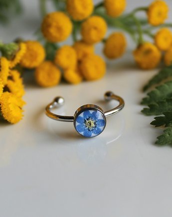 Srebrny pierścionek niezapominajki niezapominajkami kwiaty niezapominajka, zkwiatem