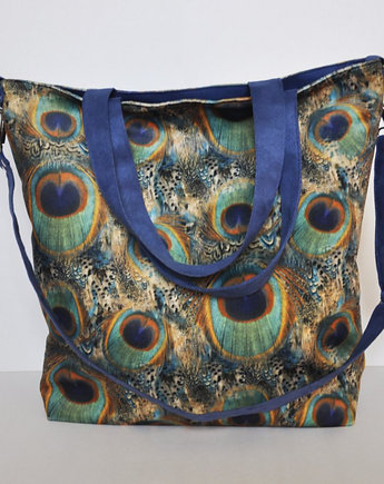 Torba hobo XXL - print pawie pióra, PRACOWNIA 166