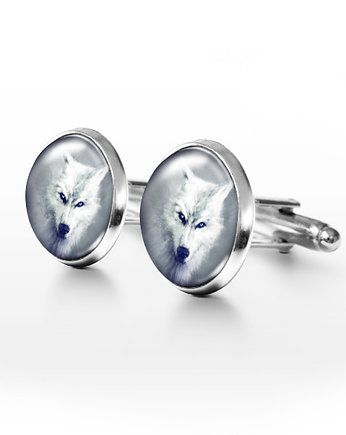 Biały wilk - spinki do mankietów