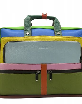 Aktówka torba na laptopa skórzana rączki regulowany pasek kieszenie OLIVKA, Olivka Warsaw