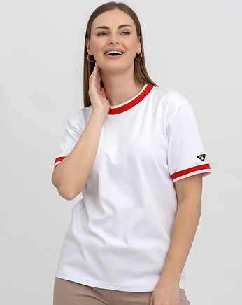 T-shirt biały basic  ściągacz (czerwono/różowy), 3 for U