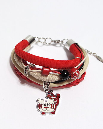 Bransoletka - Czerwony tygrysek - rzemienie, yenoo