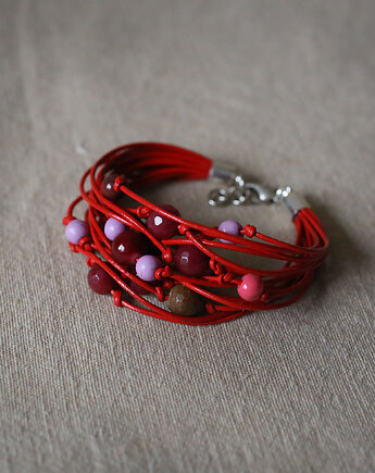 Bransoletka boho z koralików i rzemieni, VZORKO