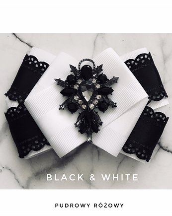 Brosza Black & White Z koronkowym kryształem NEW, Pudrowy Różowy