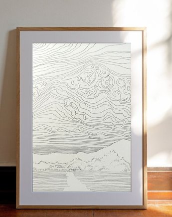 Rysunek cienkopis Chmury oryginalny 18x26 cm, Kwitnace