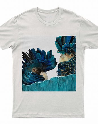 Biała koszulka, tshirt z papugami, Anna Bednarczyk Ilustracje
