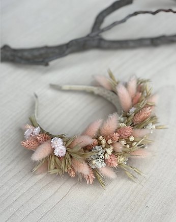 Boho opaska na ślub z suszonych roślin, Rosa