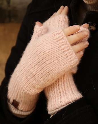 Mitenki rękawiczki bez palców pudrowy róż, Holy Alpaca Knit