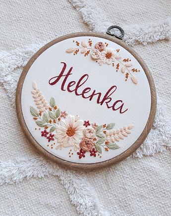 Haftowana BOHO METRYCZKA dla dziewczynki - tamborek, prezent na roczek, chrzest, madlenkova