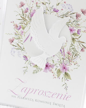 Zaproszenie na I Komunię Świętą - GOŁĄBEK fiolet, marysJa
