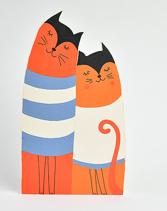 Drewniane koty ręcznie malowane, Wonderland Stories