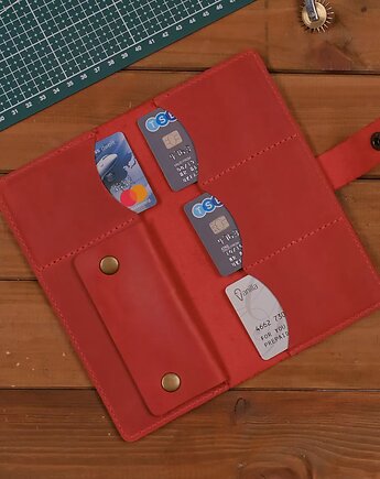 Czerwony Duży Cienki Portfel Damski Vintage na telefon Skórzany Buffalo G1109, Belveder
