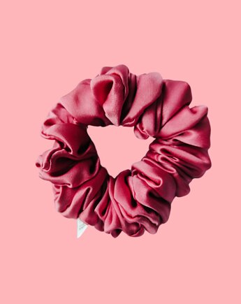 Gumka jedwabna, scrunchie, frotka truskawkowy róż MIDI, Capillum