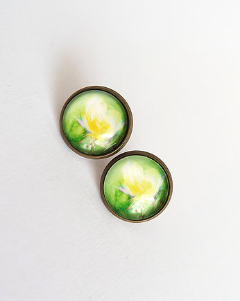 Kolczyki - Żółty motyl - sztyfty, brąz, yenoo