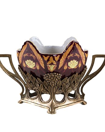 Patera secesyjna z ceramicznym wkładem i metalowym koszem, Art Nouveau, Przetwory design