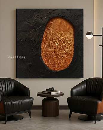 Modny obraz strukturalny KIRKE czerń i ciemne złoto, art and texture