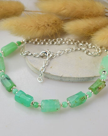 Chryzopraz klasycznie  - srebrny naszyjnik