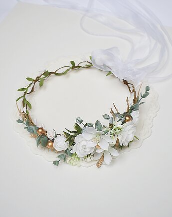 Wianek komunijny dla dziewczynki złoto, róż, Petite Dame