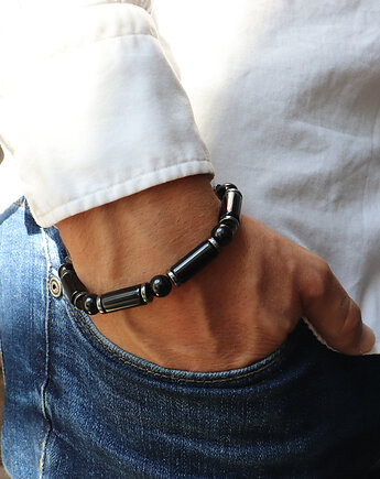 Bransoletka męska - czarny turmalin, hematyt, Bring Biżuteria