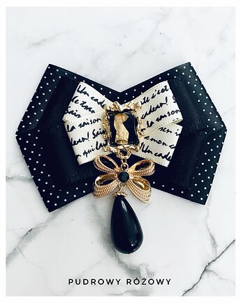 Brosza  z ozdobą w stylu glamour z czarnymi  kamieniami NEW, Pudrowy Różowy