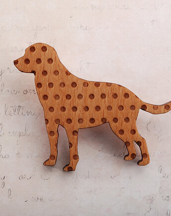 Stylowa drewniana broszka - idealny prezent dla Niej -  Labrador w Kropki, MOOD for WOOD