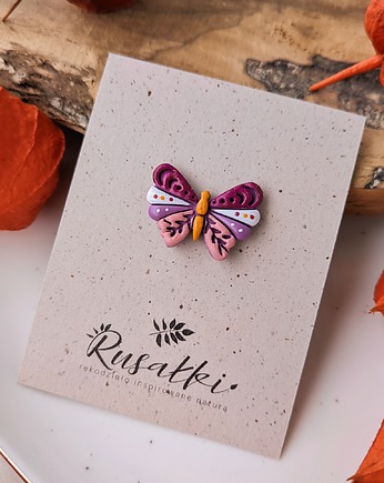 Fioletowy boho motyl, różowy magnes, dekoracje w stylu rustykalnym, Dary Rusałki