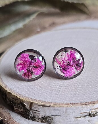 Wieczne kwiaty różowa gipsówka z kwiatami kolczyki srebrne, zkwiatem