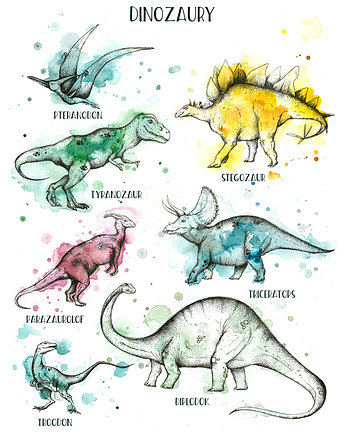 Dinozaury, plakat 50x70 cm, JUST ILUST Justyna Małczak