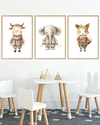 Plakaty Zwierzęta Jesień, Plakaty Na Ścianę Dla Dzieci 3 szt, Magnetyczne Studio