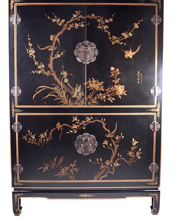 Chińska szafa malowana ręcznie w ptaki i kwitnące gałęzi 145x100x50cm, Strzecha